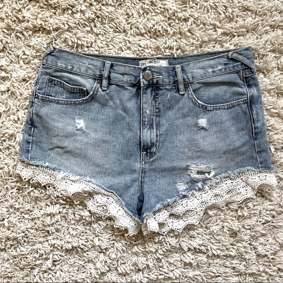 Free People Pants - Free People Denim Lace Trim Shorts